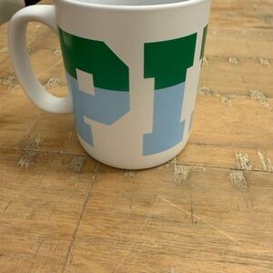 Victoria's Secret PINK White Mug with Green and Light Blue Number Graphics